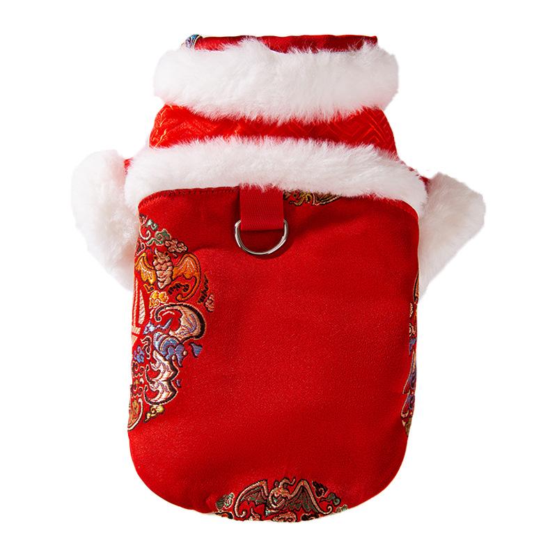 Одежда для щенков Новогоднее благословение приближается, праздничный Тедди Йоркшир Новогодние поздравления водолазка меховая отделка питомец двухногий стеганый хлопковый пуховик
