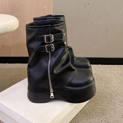 Женские полусапоги 9 см Новые шнурованные лакированные ботинки на массивной подошве в стиле панк Осенние туфли на высоком каблуке Платформа Мотоботы для женщины