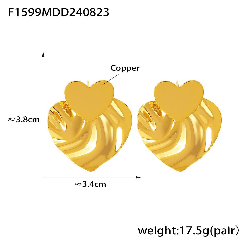 Wind Exquisite Women's Geometric Pleated Smooth Earrings Copper Plated 18k Real Gold Earrings