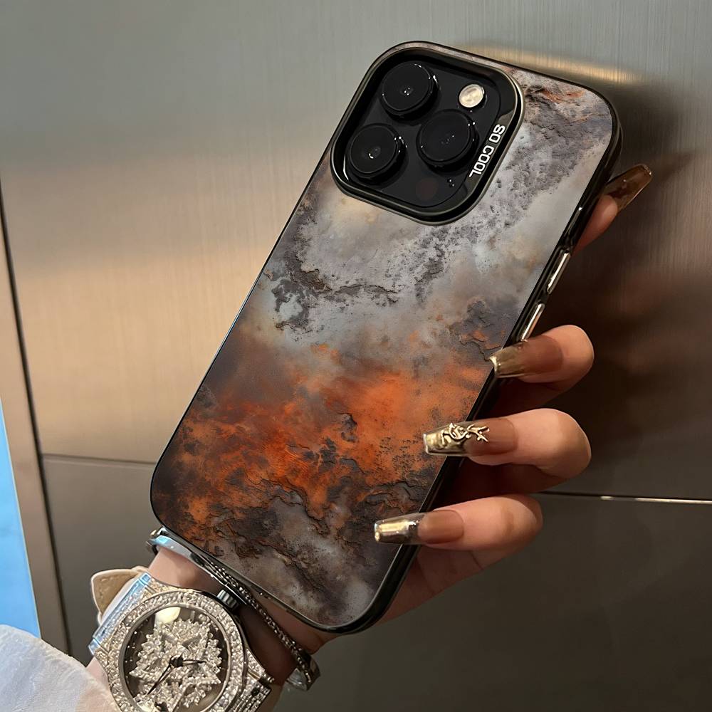Натуральный- ржавый- текстурный Чехол для телефона Для iPhone 17,16,15,14,13,12,11 Plus Pro Max Цветной Серебристый Чехол для телефона