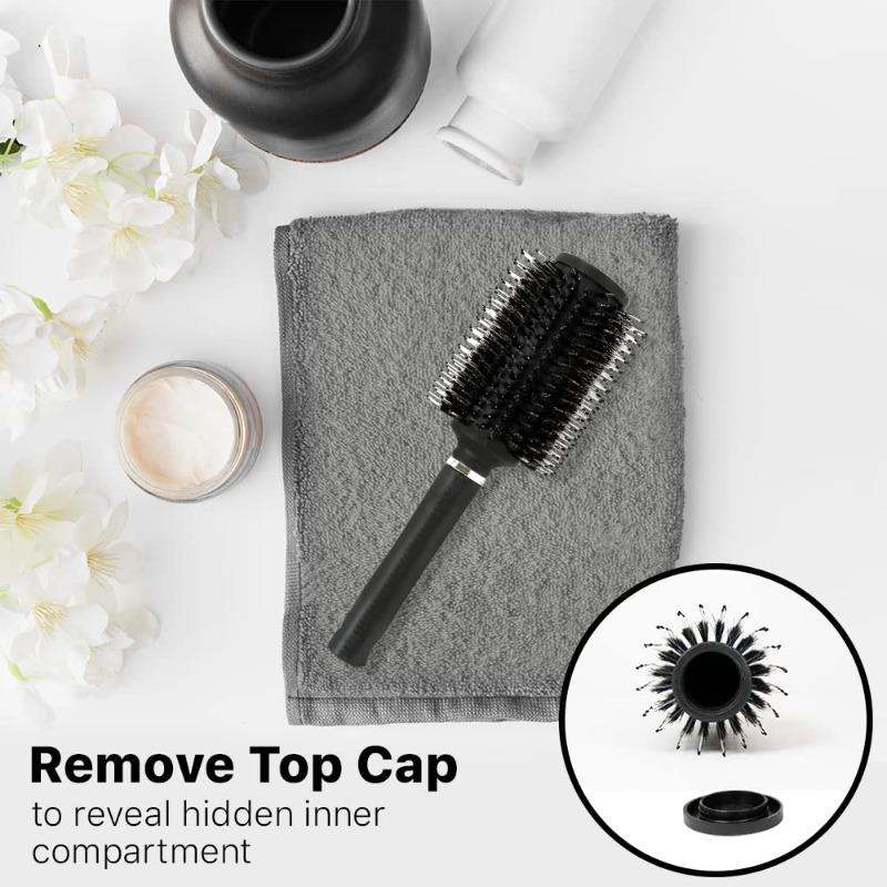 Round Hair Brush with Secret Hidden Compartment Safe Stash Box Container for Money Jewelry Valuables, for Travel or Home Use