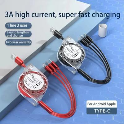Кабель 3 в 1 с выдвижным механизмом для быстрой зарядки для iPhone Xiaomi Samsung USB на Type C Android IOS Мобильный телефон Кабель для быстрой зарядки и передачи данных