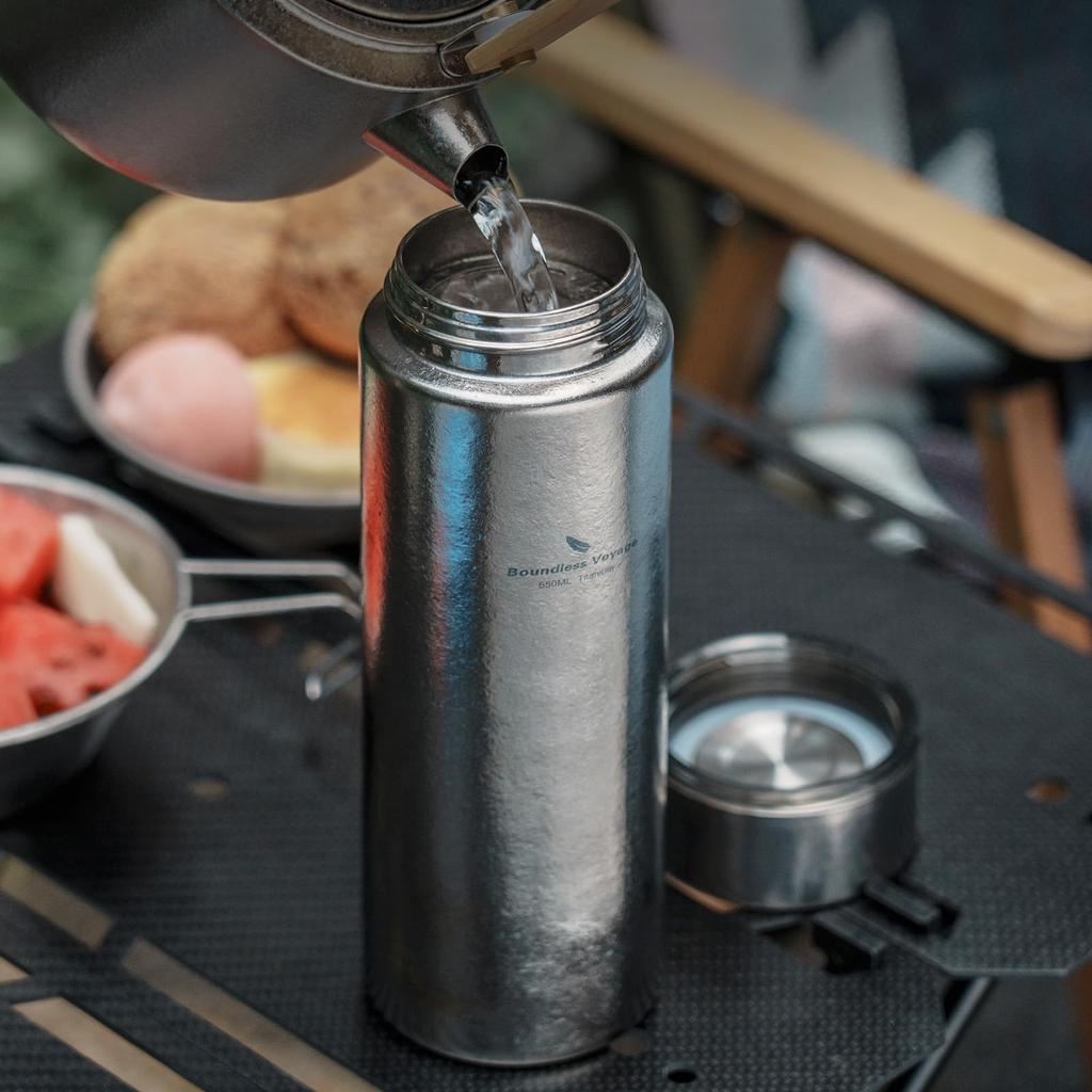 Boundless Voyage Titanium Water Bottle, 550ml Vacuum Insulated, Keeps Hot or Cold, Perfect for Coffee or Tea, Lightweight and Durable, Perfect for