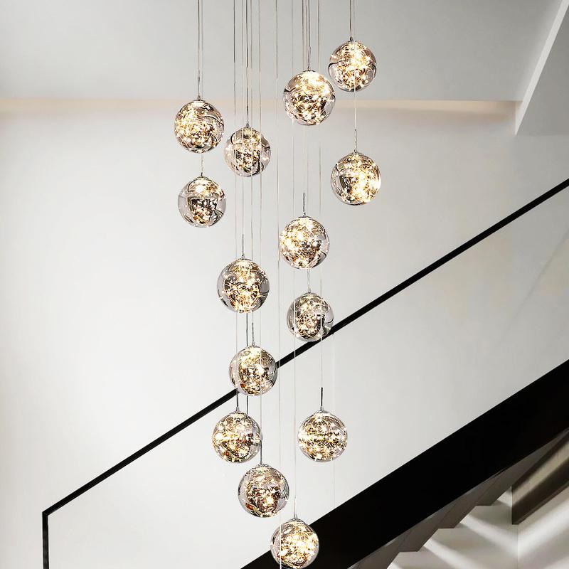 Современная люстра для гостиной, виллы, столовой, кухни, люстра, хрустальный шар, лестница, потолочный светильник
