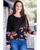 Azura Exchange Black Plus Size Floral Printed Splicing Half Button Top