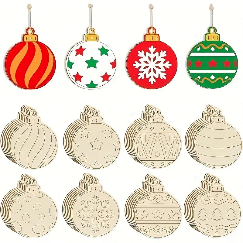 8pcs Creative wooden 2D flat Christmas decorations, DIY painting handicrafts - 8 designs with hemp rope decoration