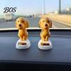 Shiny Smooth Solar Figure Dog Car Dashboard Toy, Yellow Puppy Nodding Figure, Auto Swing Powered Figurine Toy for Office Desk, Cute Animal Decor Kids
