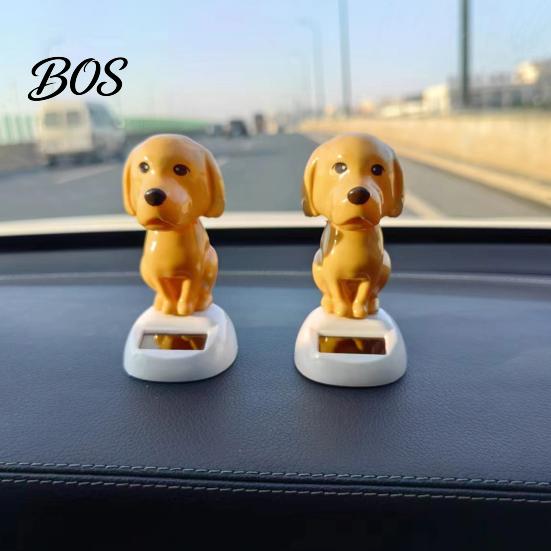 Shiny Smooth Solar Figure Dog Car Dashboard Toy, Yellow Puppy Nodding Figure, Auto Swing Powered Figurine Toy for Office Desk, Cute Animal Decor Kids