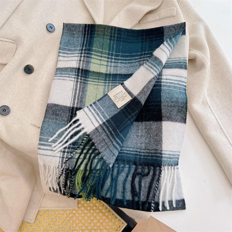 2024 Luxury Korean-Style Women's Wool Plaid Scarf - Warm, All-Season Shawl