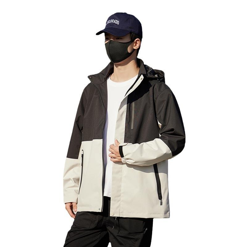 Spring and Autumn Outdoor Mountain Single Jacket Men's Three-proof Loose Casual Couple Hooded Contrast Jacket