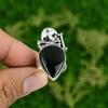 925 Silver Natural Green Sunstone Stackable Skull And Bone Adjustable Ring