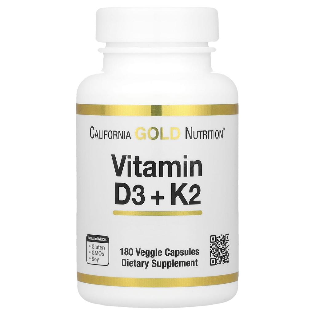 Vitamin D3 + K2 (Mk-7), 180 Veggie Capsules