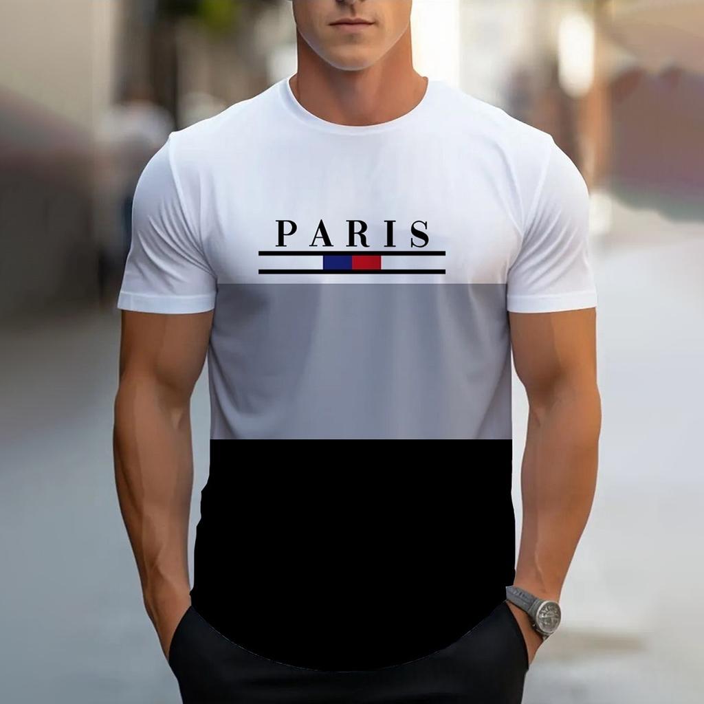 Hot-selling PARIS Letter Print Men T-shirt Crew Neck Print Refreshing Casual Breathable Comfortable Men's T-shirt