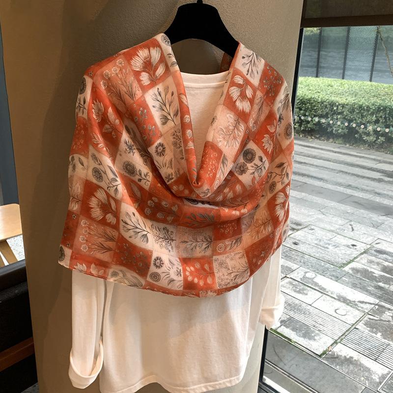 Summer Ethnic Style Travel Silk Scarf Sunscreen Scarf Cape Plaid Print Shawl Women'S Print Shawl Outer Shawl