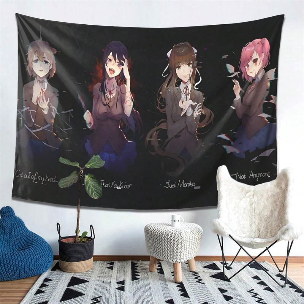 1 шт. Гобелен Doki Doki Literature Club Вертикальное настенное украшение Яркий принт Мягкая ткань Идеально для игровой комнаты Общежития Музыки