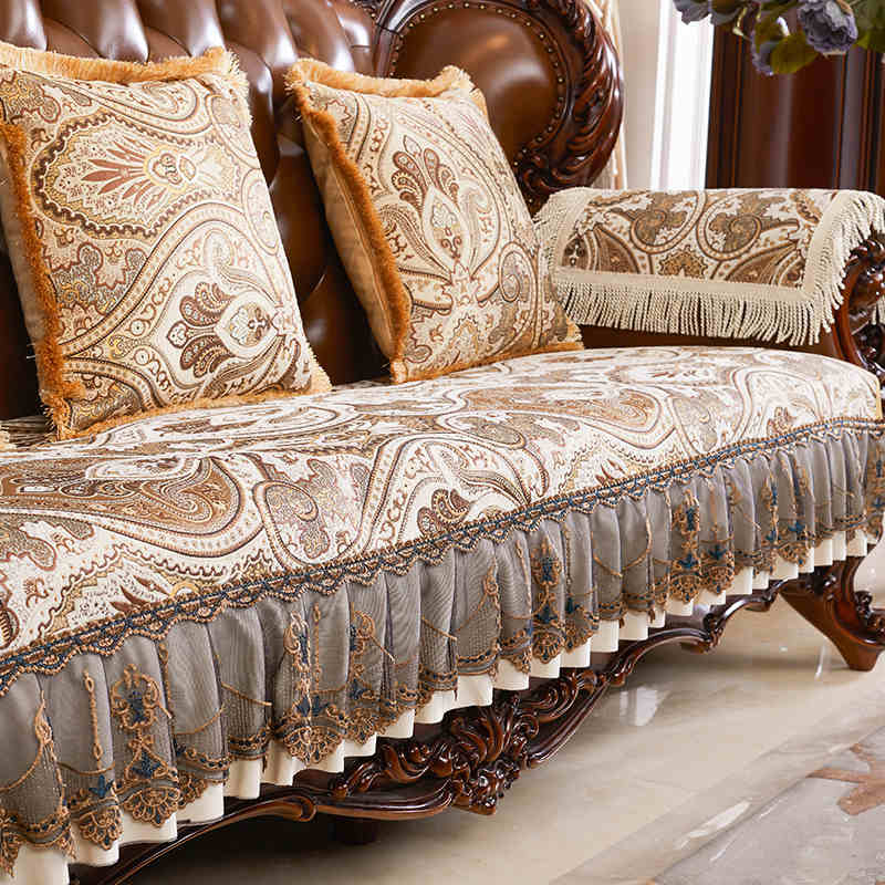 Non-slip Anti-wrinkle Sofa Cover Living Room Decor Slipcover Sofa Cushion Luxury Jacquard Embroidery Furniture Protective Cover