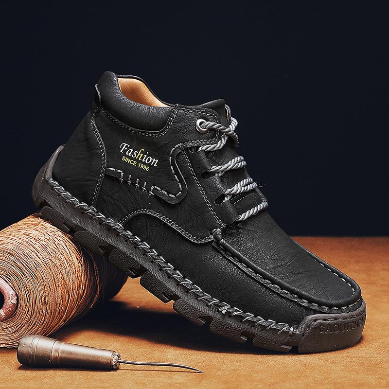 Горячая Распродажа Нескользящие Мужские Ботильоны Винтажный Стиль Кожаные Базовые Ботинки Универсальные Прогулочные Ботинки Для Отдыха На Открытом Воздухе Высокие Походные Ботинки