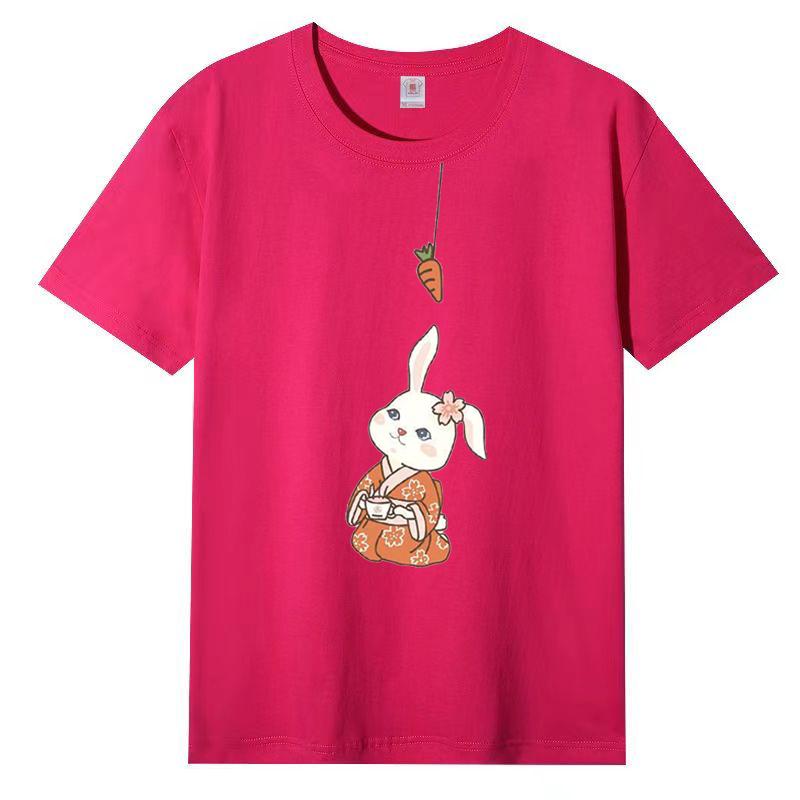 Футболка с изображением кролика из хлопка для женщин 2025 года, летние новые белые трендовые женские свободные топы с короткими рукавами