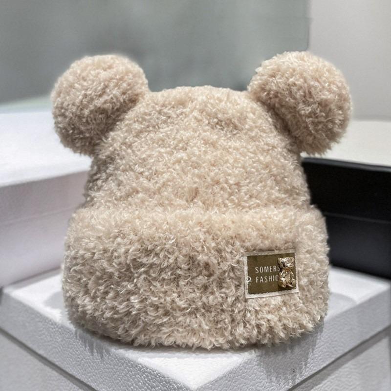 Ears Bear Thermal Hat Children Autumn and Winter Fleece Thickened Knitted Hat Cute Fashion Ear Protection Hat Women's Winter