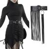 Women Imitation Leather Belt with Tassel Design Solid Color Adjustable Waist Belt Retro Style Clothing Accessory