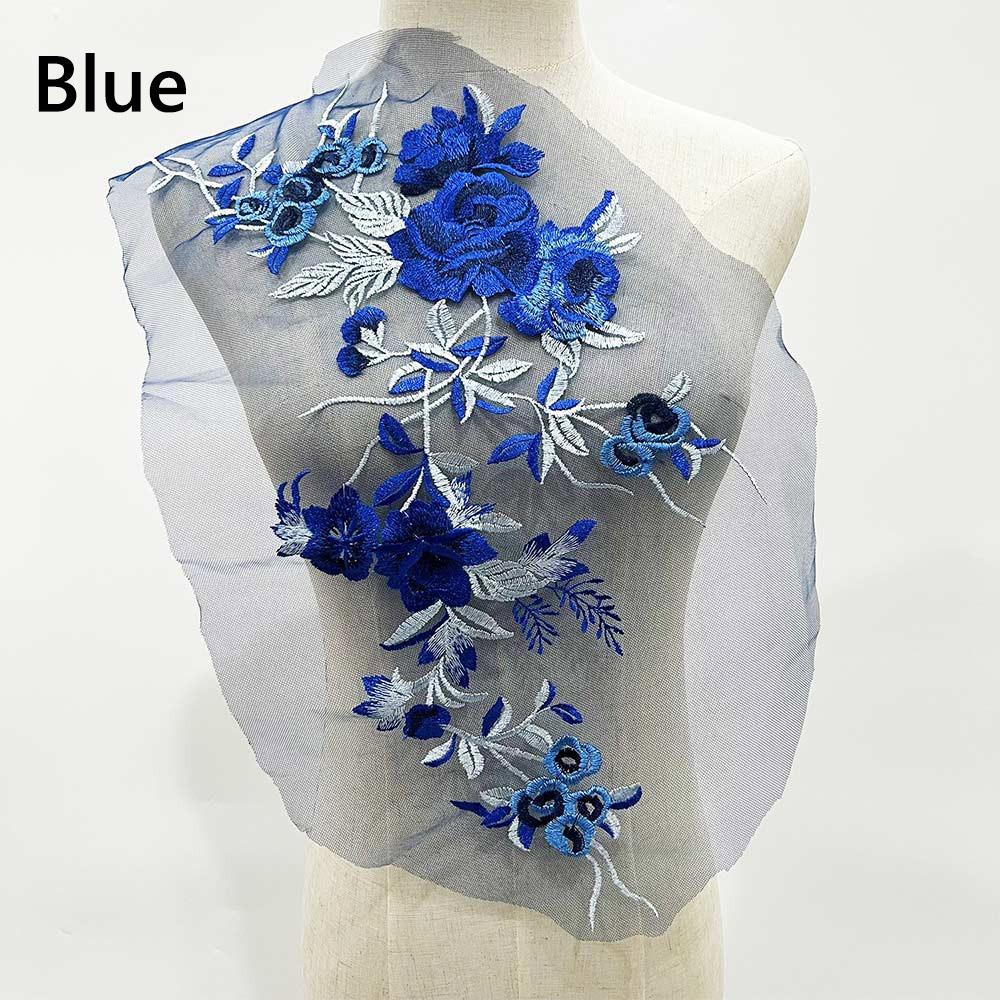 3D Flower Floral Embroidered Patches Mesh Bottom Wedding Dress Stickers  Clothing Decoration
