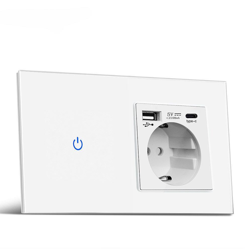 Сенсорный выключатель со стеклянной панелью Европейский стандарт Скрытая комбинация зарядной розетки TYPEC 220В KTY