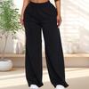 Women Casual Pants Solid Color Wide Leg Trousers with Pockets Elastic High Waist Hip Hop Style Long Pants