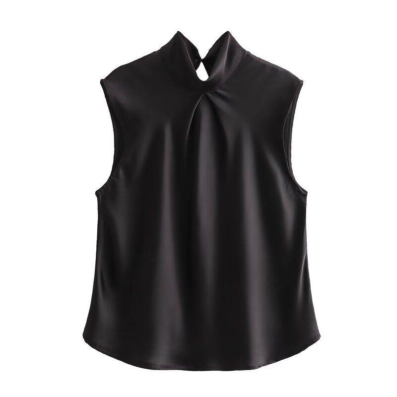 Fashion Style Winter New Women's Clothing Elegant Slim Looking All-Matching Sleeveless Silk Satin Texture Tops 3666175 307