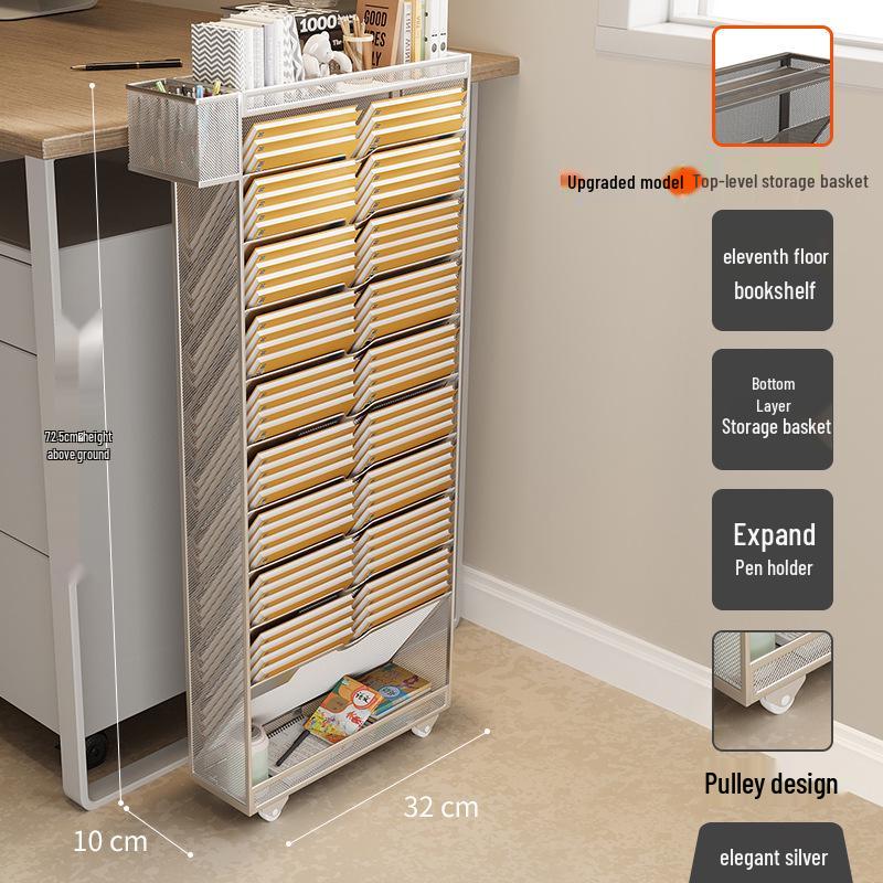 Кованый Железный Передвижной Книжный Шкаф с Подвижным Краем и Детским Боковым Хранилищем