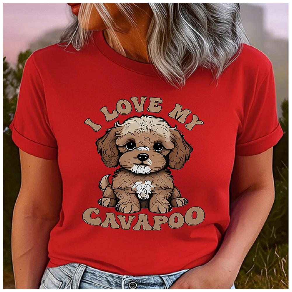 Unisex Polyester Summer Top I LOVE MY CAVAPOO Print Loose round Neck Short Sleeve Fashion for Astrology Lovers