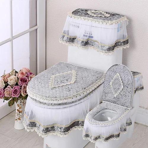 Кружевная подушка для унитаза Four Seasons, набор из трех частей, фланелевое сиденье для унитаза с U-образной застежкой-молнией, красивый чехол для унитаза