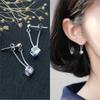 925 Sterling Silver Piercing Tassel Crystal Square Stud Earrings For Women Girls Wedding Party Femme Jewelry Pendientes Eh1319