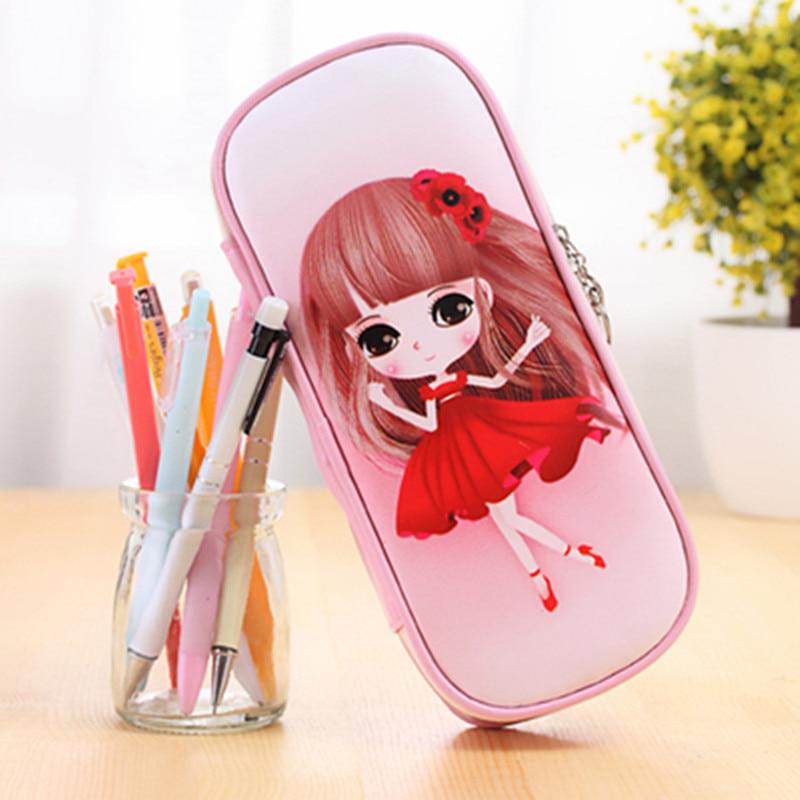 Kawaii Girl Design Школьный пенал Большой емкости Сумка-карандаш из искусственной кожи для детей Коробка для ручек
