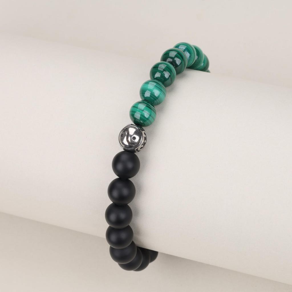 GAVU Men's Malachite Matte Onyx Tai Chi Yin Yang Power Stone Bracelet