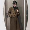 Retro Brown Mid-length Woolen Coat for Women Autumn and Winter New Korean Style Loose Casual Knee-length Woolen Coat