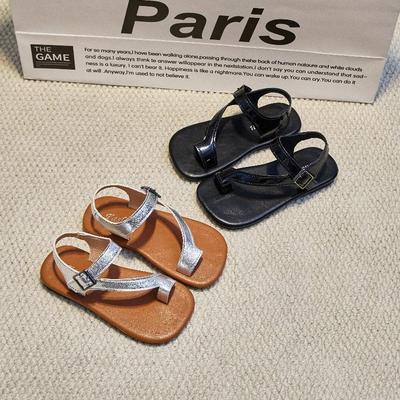 Корейская версия студенток 2025 летние новые модные универсальные сандалии с перемычкой, шлепанцы на одном слове, детская пляжная обувь