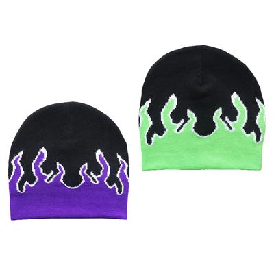 Шапки Y2K Flame Beanie Вязаная шапка-бини Fire Flame Beanie Шапка с напуском и графическим рисунком Skullies Шапка-бини Flame Skull Cap