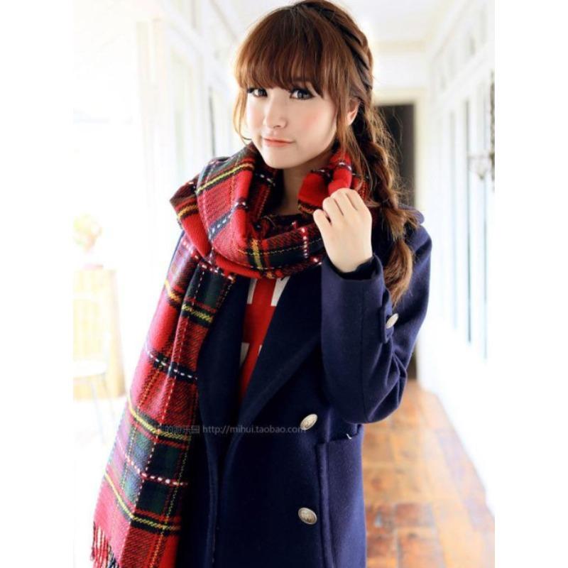 Plaid Scarf Women's Autumn and Winter Campus Style New Tassel Warm Jacquard Couple Color Plaid Shawl