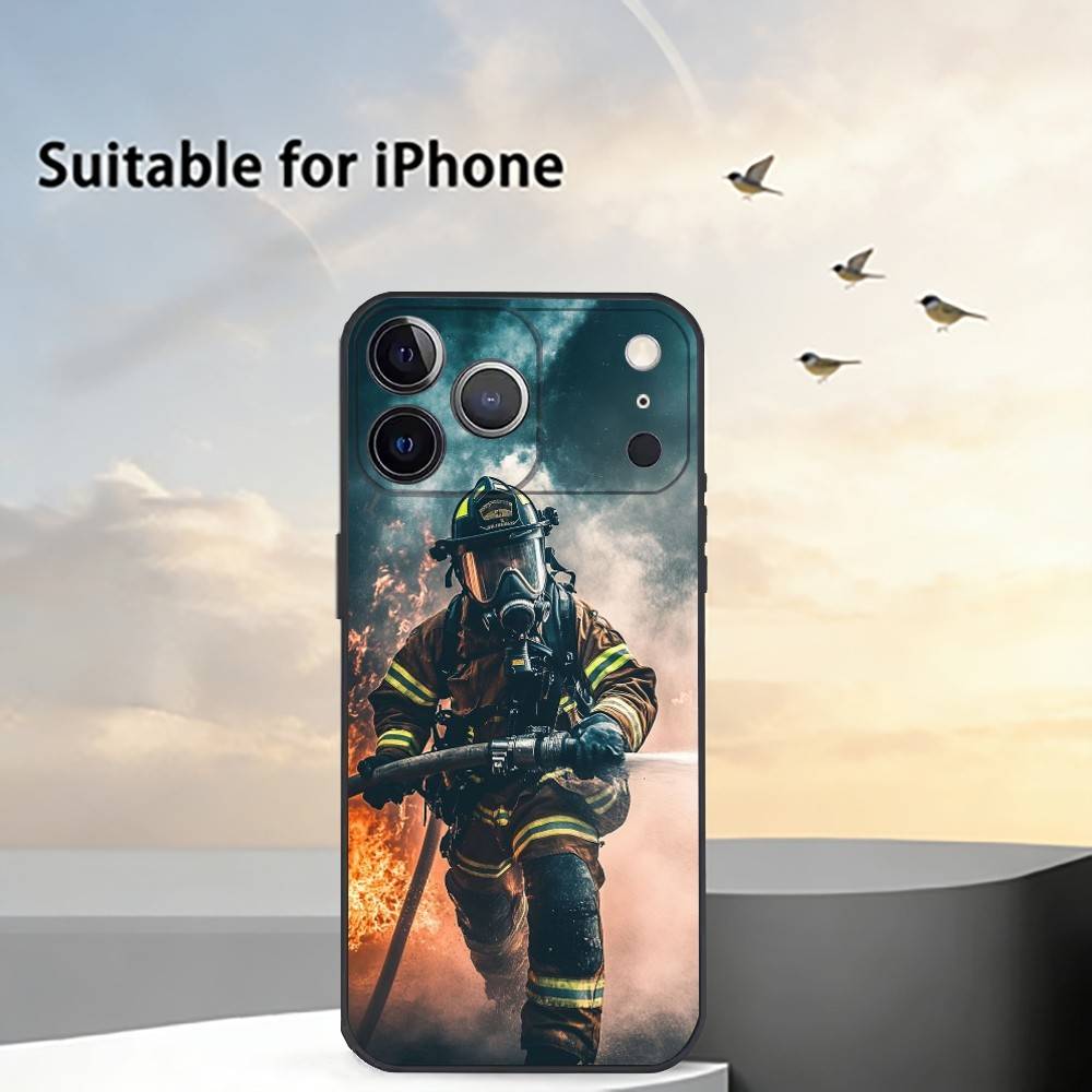F-Пожарный Чехол для телефона Пожарного Для iPhone 17, 16,15,14,13,12,11 Plus,Pro Max, Другие Мягкий Черный Чехол