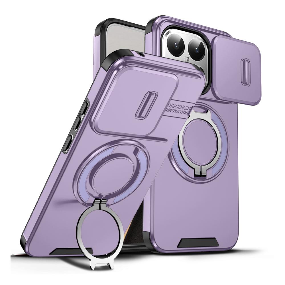 KEYSION Чехол для телефона с вращающейся на 360° подставкой-кольцом для Xiaomi 15T 15T Pro Силикон+ПК Сдвижная защита камеры Магнитная противоударная крышка