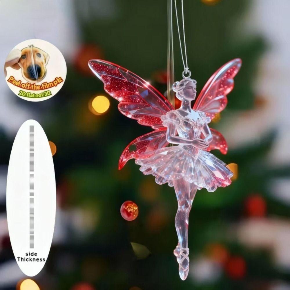 New 2D Flat Christmas Hanging Pendant Ballerina Simulation Angel Hanging Decor Acrylic Shining Rabbit Keychain Navidad Decor