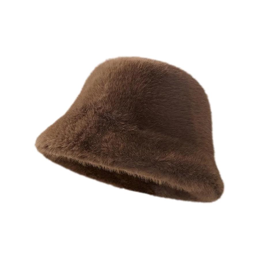 Winter Faux Fur Bucket Hat Fisherman Warm Heavy Plush Hats Ear Protection Outdoor Windproof Solid Hats Cap