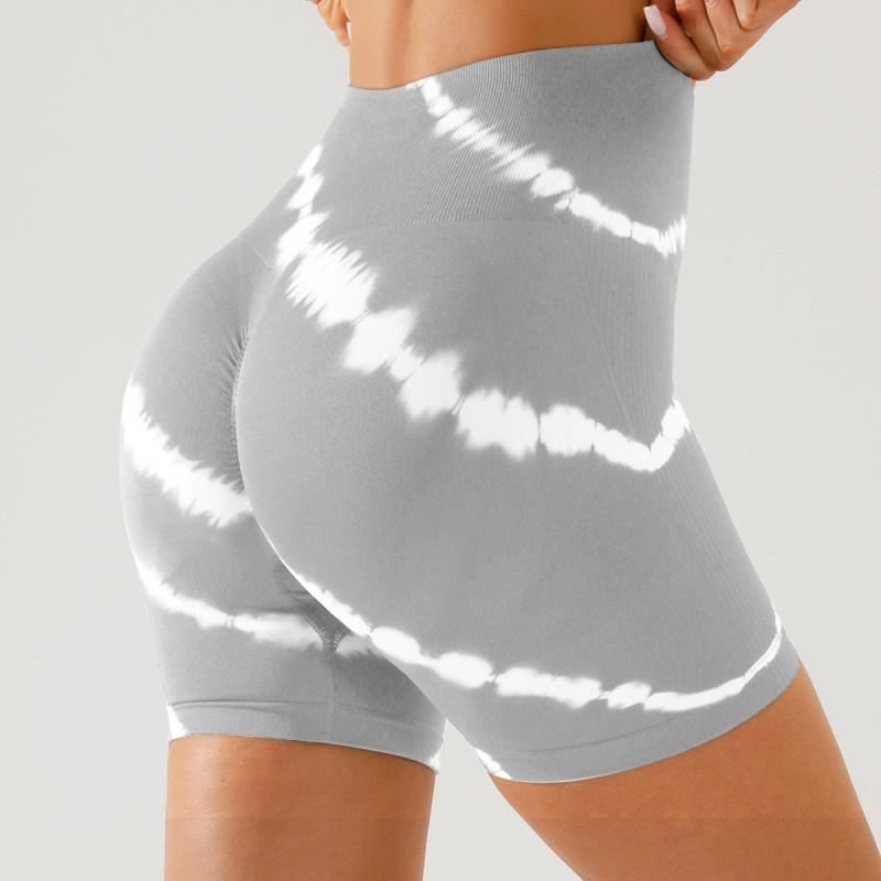 High-Waisted Seamless Yoga Leggings Women Tie-Dye Print Running Shorts Butt-Lifting 3/4 Length Fitness Pants