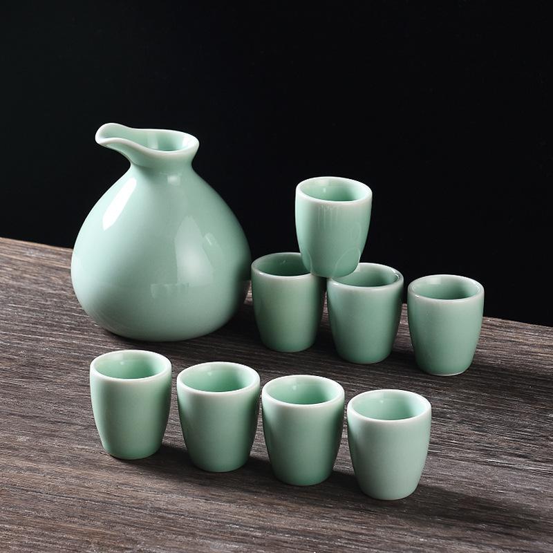 Керамический набор для саке в японском стиле, креативный винтажный, один кувшин, восемь чашек, набор для саке и вина, домашняя барная посуда, керамическая посуда для напитков, новый
