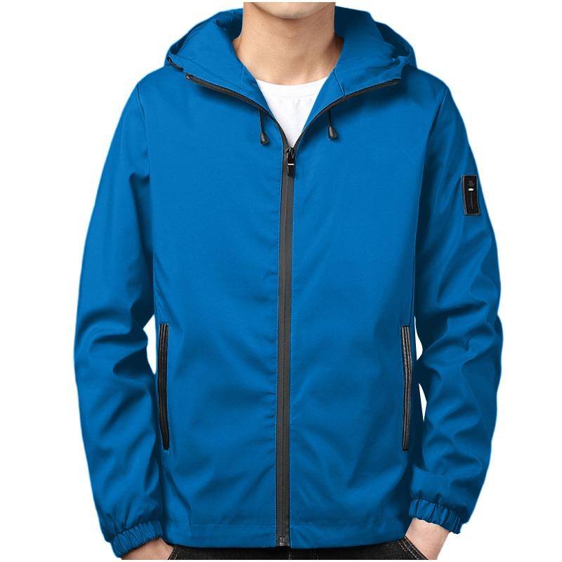Men S Casual Hooded Jacket Long Sleeve Solid Color Multi Pocket