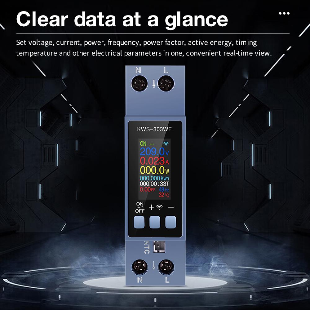 KWS-303 8 in1 Power Meter Smart Switch Multifunctional AC Meter Timer Relay Guide Rail Type Metering Switch 85-290V Energy Meter