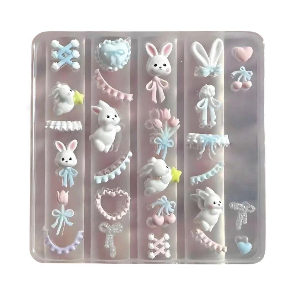 Flower Motif 3D Silicone Nail Mold Lace Bowknot Bunny DIY Nail Template Home Nail Design