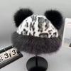 Winter Hat Retro Style Leopard Print Plush Trim Windproof Hat Bear Ear Decor Thickened Warm Women Hat