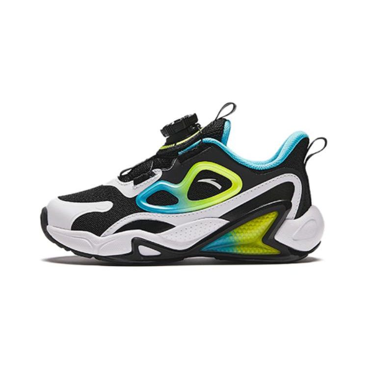 Anta Kids Fabric Round Head Knob Shock Absorbing Wear Resistant Low Top Casual Shoes Kids Sneaker Black White Green 312419988-2