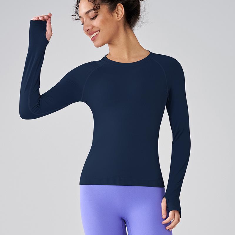 Женская спортивная футболка с длинным рукавом и круглым вырезом - облегающая, дышащая, модная, для фитнеса и йоги